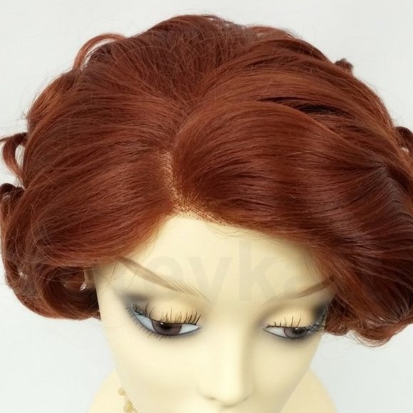 Auburn red lace front retro curly heat safe wig - Picture 4 of 5